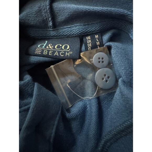 Denim & Co. Beach French Terry Roll Tab Sleeve Hooded Jacket Indigo Sea Medium - Picture 13 of 13